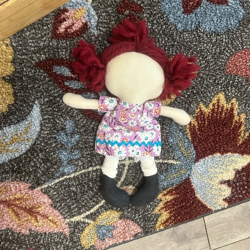 Vintage Handmade Plush Rag Doll Raggedy Ann Boho Dress Dolly